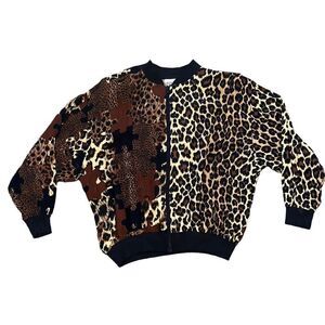 VINTAGE PETER POPOVITCH Cheetah Print Zip Up Jacket W/ Shoulder Pads Size Medium